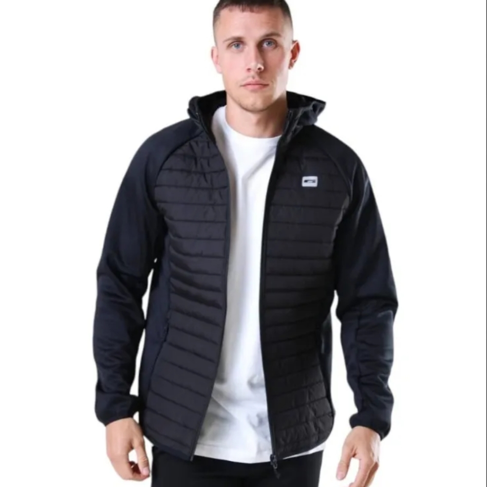 True X Jack Jones Suba Jacket Med Multi Quilted Puffer Hooded Black Full Zip New